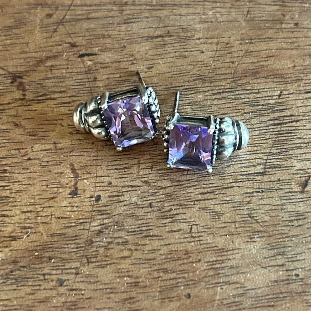 Sterling silver and purple glass earrings